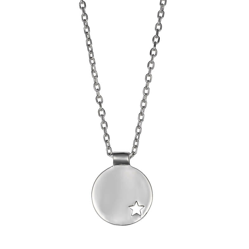 Sterling Silver Necklace 20 Mm Plain Round Disc Star