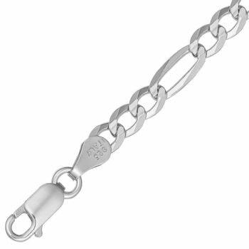 Sterling Silver Rodioum Plated Flat Figaro Concave Chain 55Cm