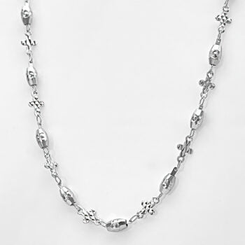 Sterling Silver Rodioum Plated Diamond Cut Cross And Bead Necklace
