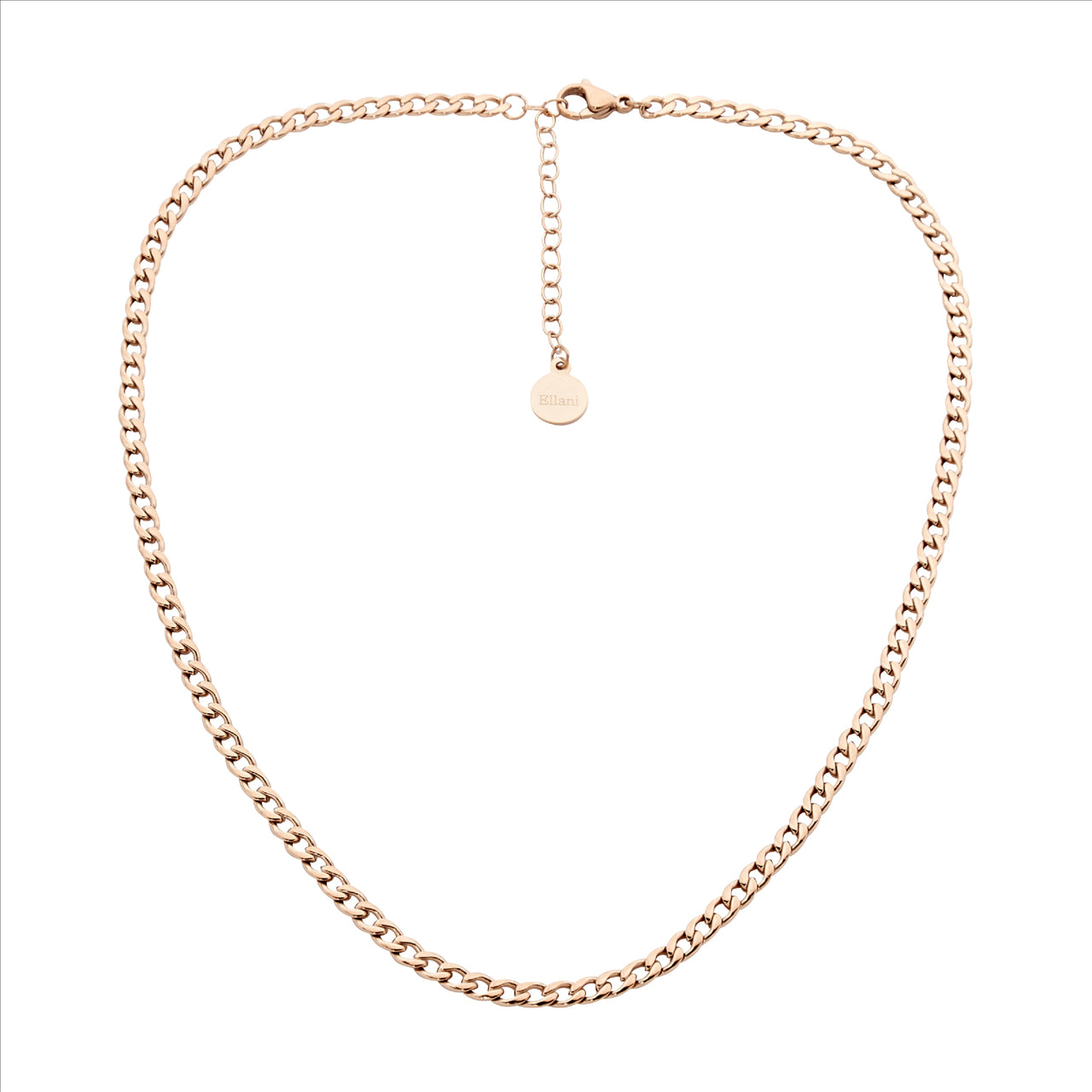 Rose Gold Plated Curb Chain Necklace 40Cm+5Cm Extention