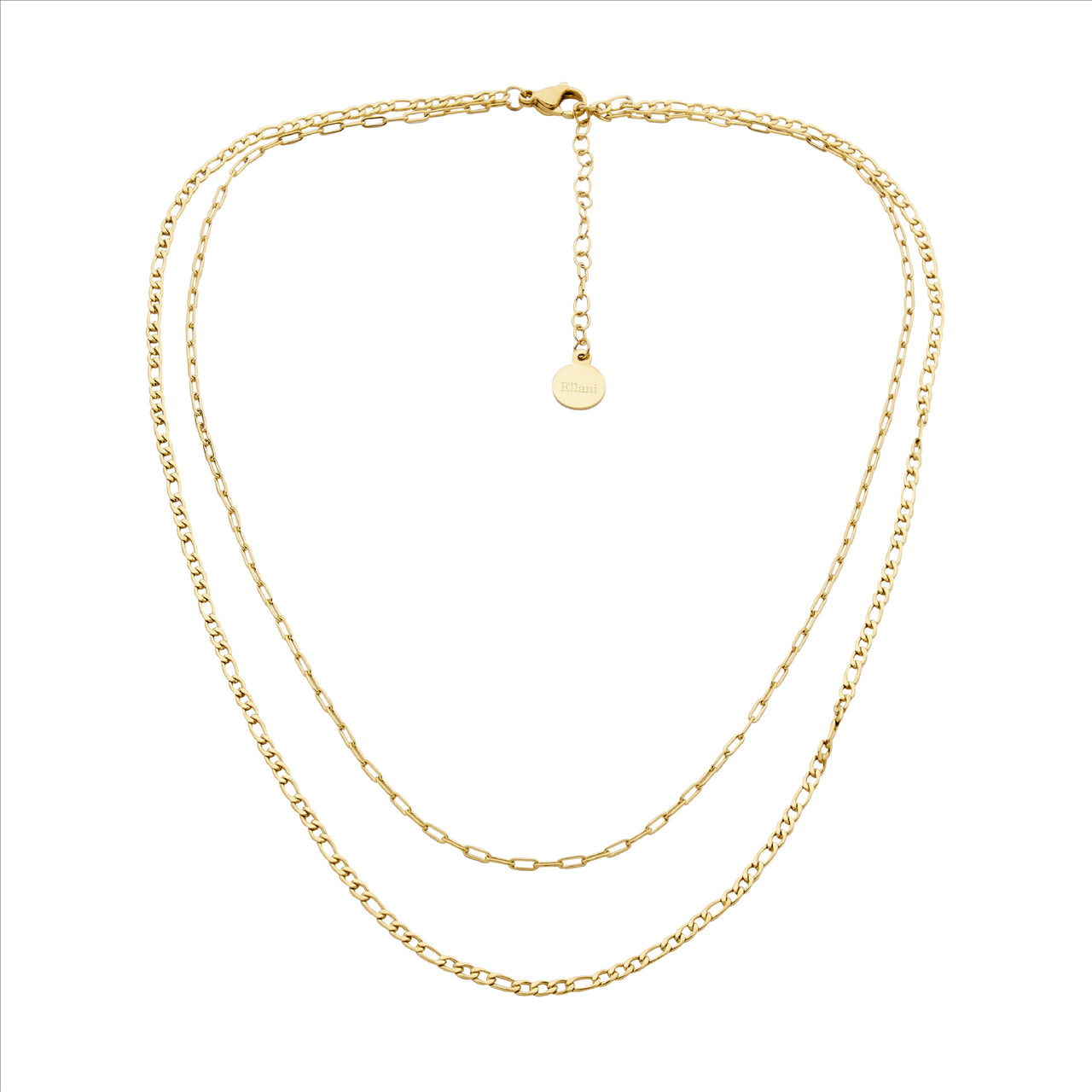 Yellow Gold Plated Double Chain Necklace 40 And 45Cm With Extention