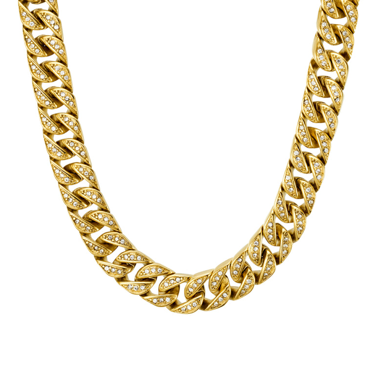 Blaze St/St Gold Plated Cuban Link Cz Set Chain Necklace 60cm