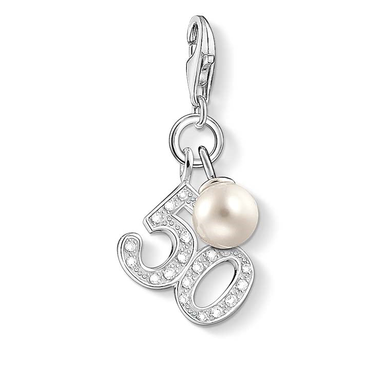 Thomas Sabo Silver Cubic Zirconia Fresh Water Pearl "50" Charm
