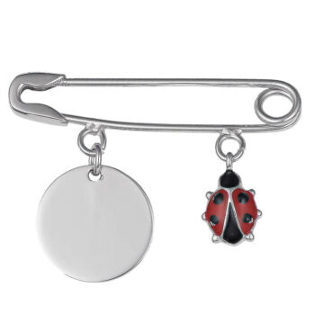Sterling Silver Rodioum Plated Red And Black Ladybug Baby Pin