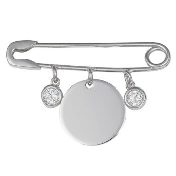 Sterling Silver Rodioum Plated Round Disk With Dangling Cz Baby Pin