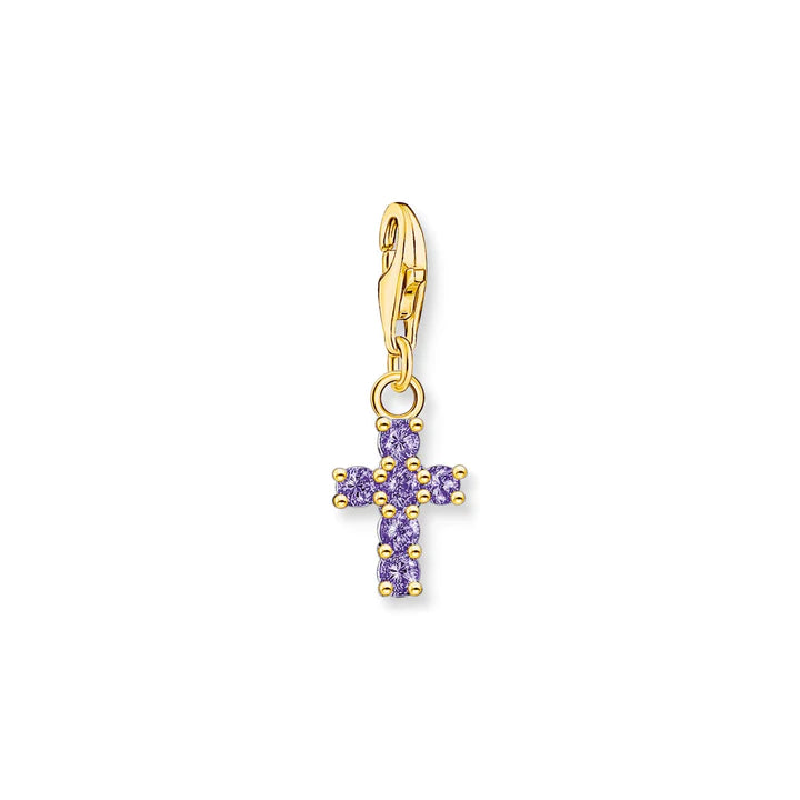 Thomas Sabo Charm Club Sterling Silver Gold Plated Charmista Purple Cz Cross