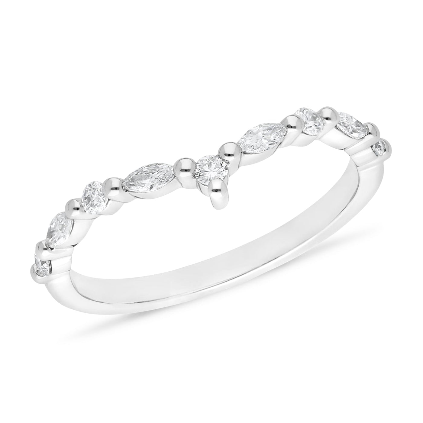 The Eira - Round Briiliant & Marquis Cut Diamond Curved Band Ring