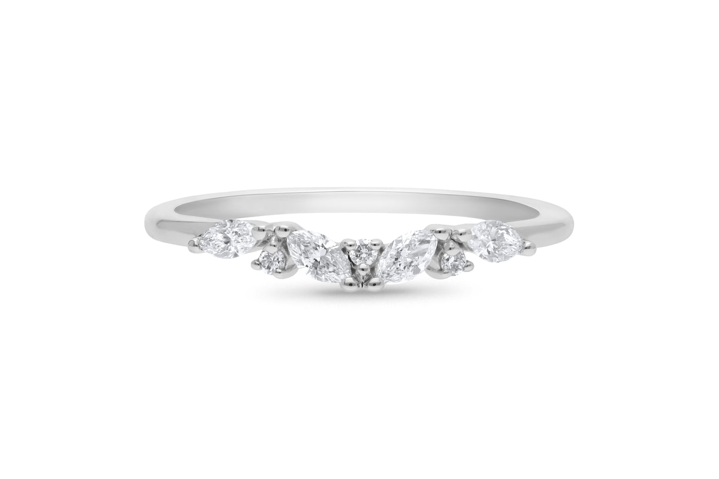 The Coralie - Round Briiliant & Marquis Cut Diamond Curved Band Ring