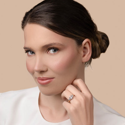 The Vivienne - Oval & Round Brilliant Cut Diamond Three Stone Ring