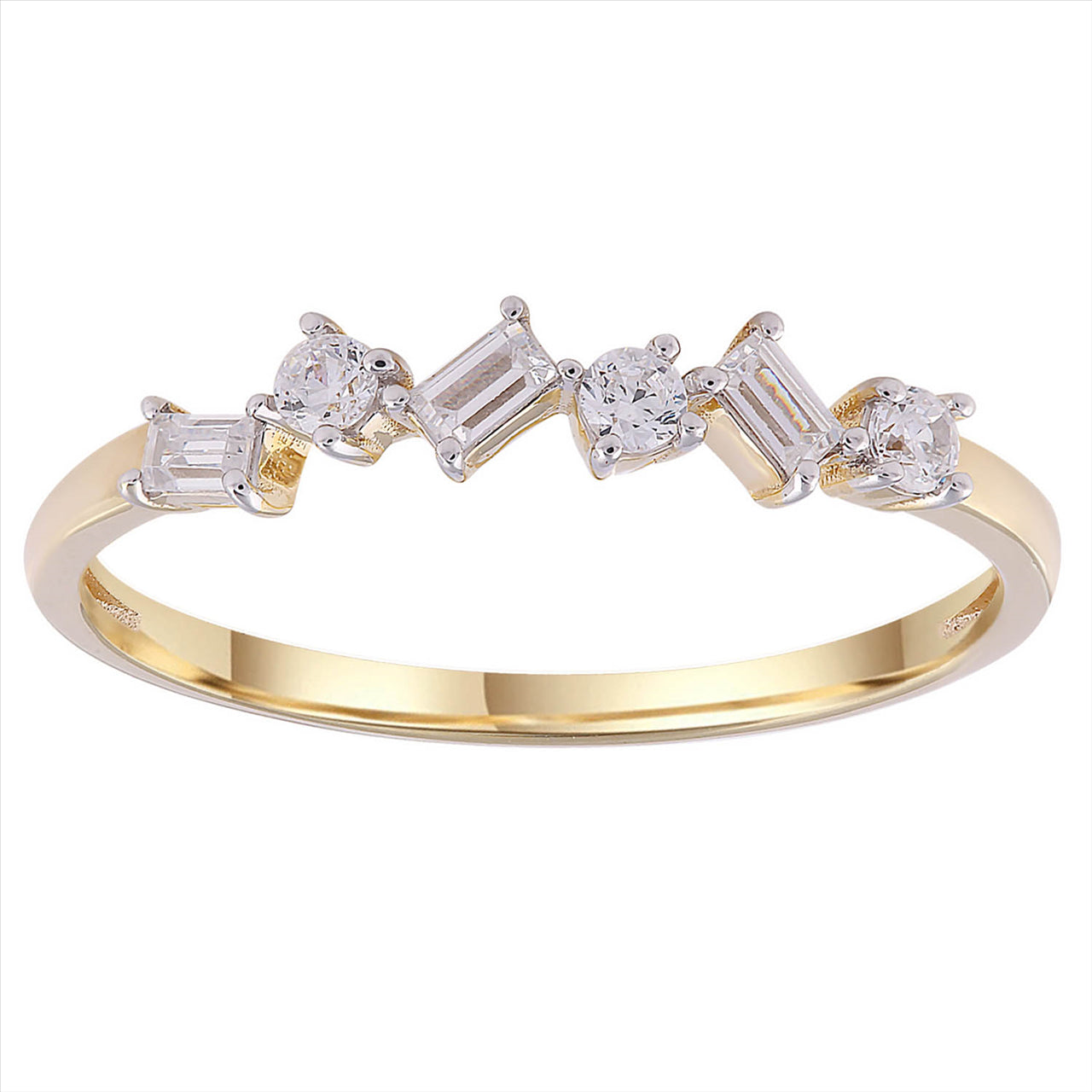 9Ct Yellow Gold 0.18Ct Baguettes & Round Diamond Ring