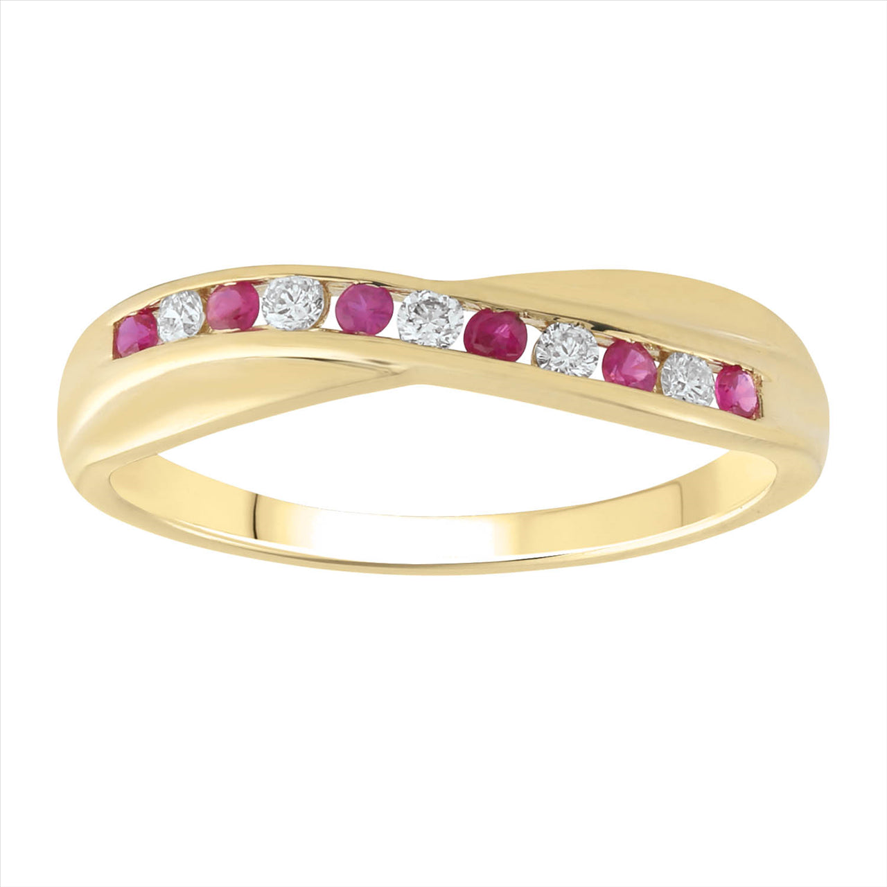 9Ct Yellow Gold Ruby & Diamonds Aniversary Style Ring