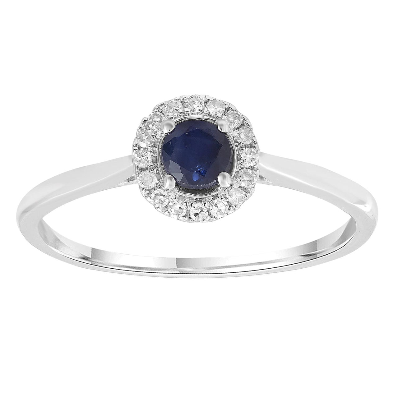 9Ct White Gold Sapphire & Diamonds Halo Ring