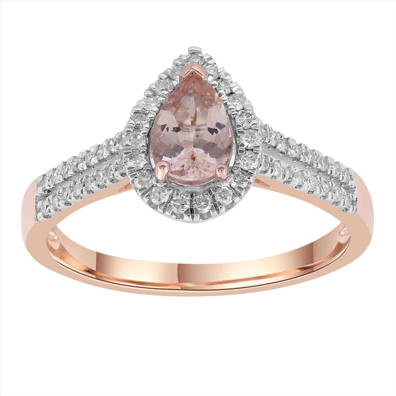 9Ct Rose Gold Morganite & Diamonds Clusterdress Ring