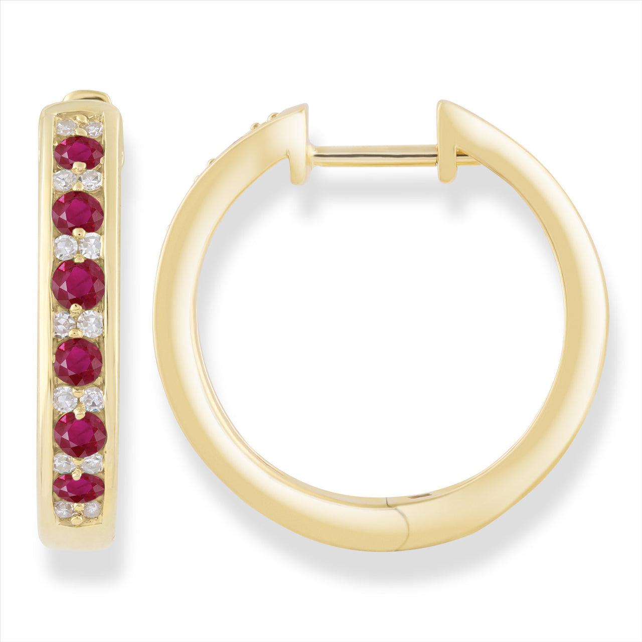 9Ct Yellow Gold Nature Rubies &Diamonds Earrings