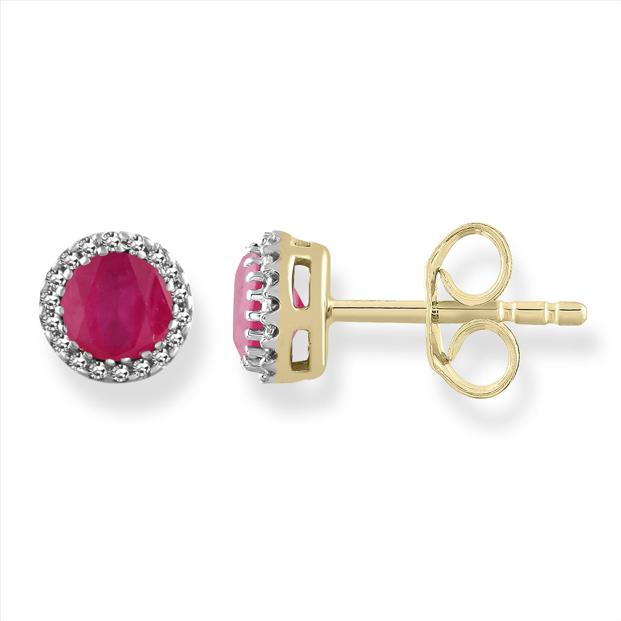 9Ct Yellow Gold Ruby Studs With Diamonds